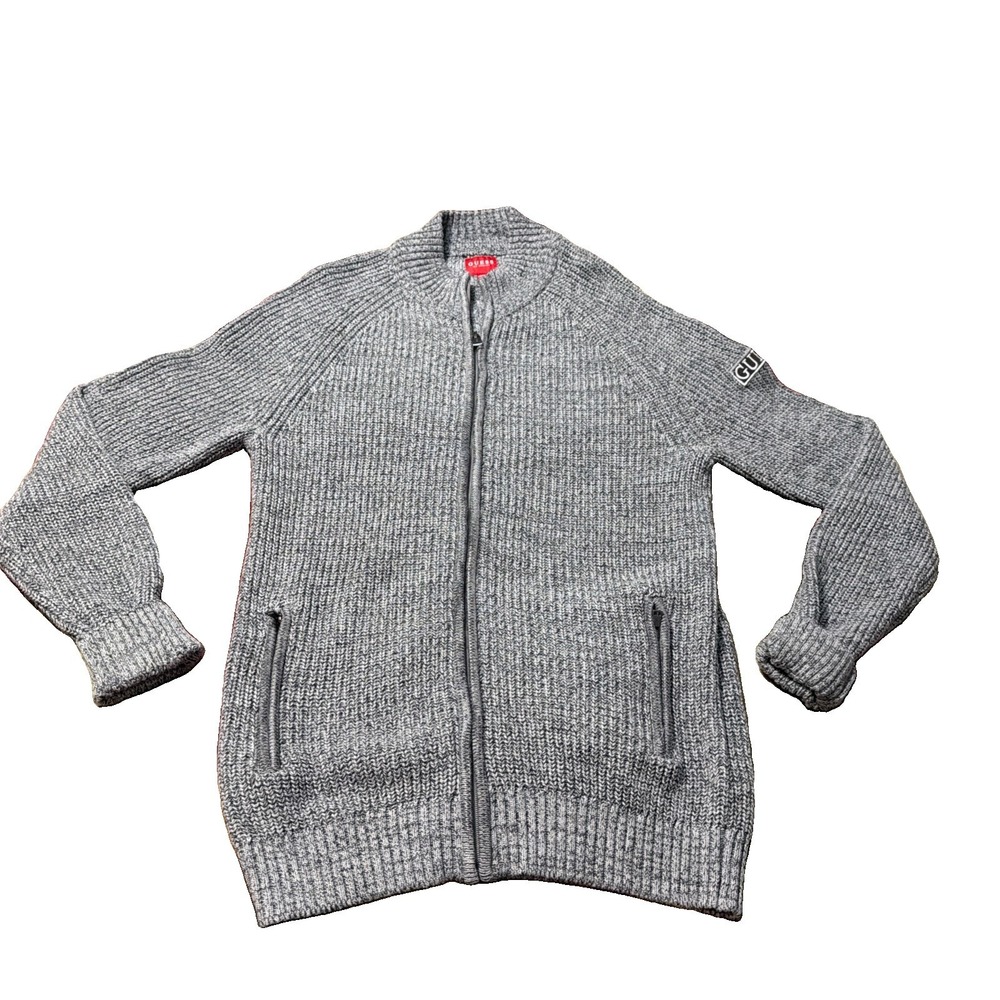 GUESS-Mens Classic Zip Cardigan Sweater-medium-Black/Gray-Heavy & Warm! Y2K